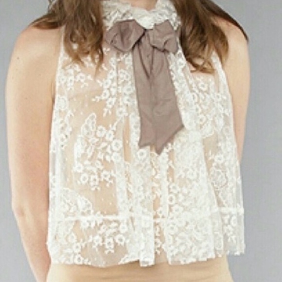 Free People Fly Away Lace Bow Top - Picture 2 of 13